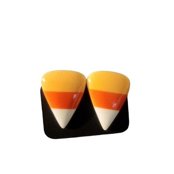 New Candy Corn Resin 1" Halloween Earrings Hypoallergenic Lead Nickel Free - Picture 1 of 1